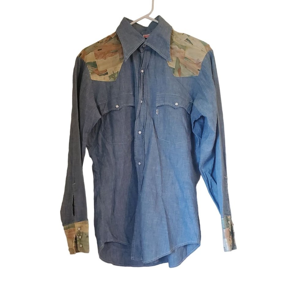 Levis‎ M Blue Western Shirt Rodeo Rockabilly Vintage Cowboy Western